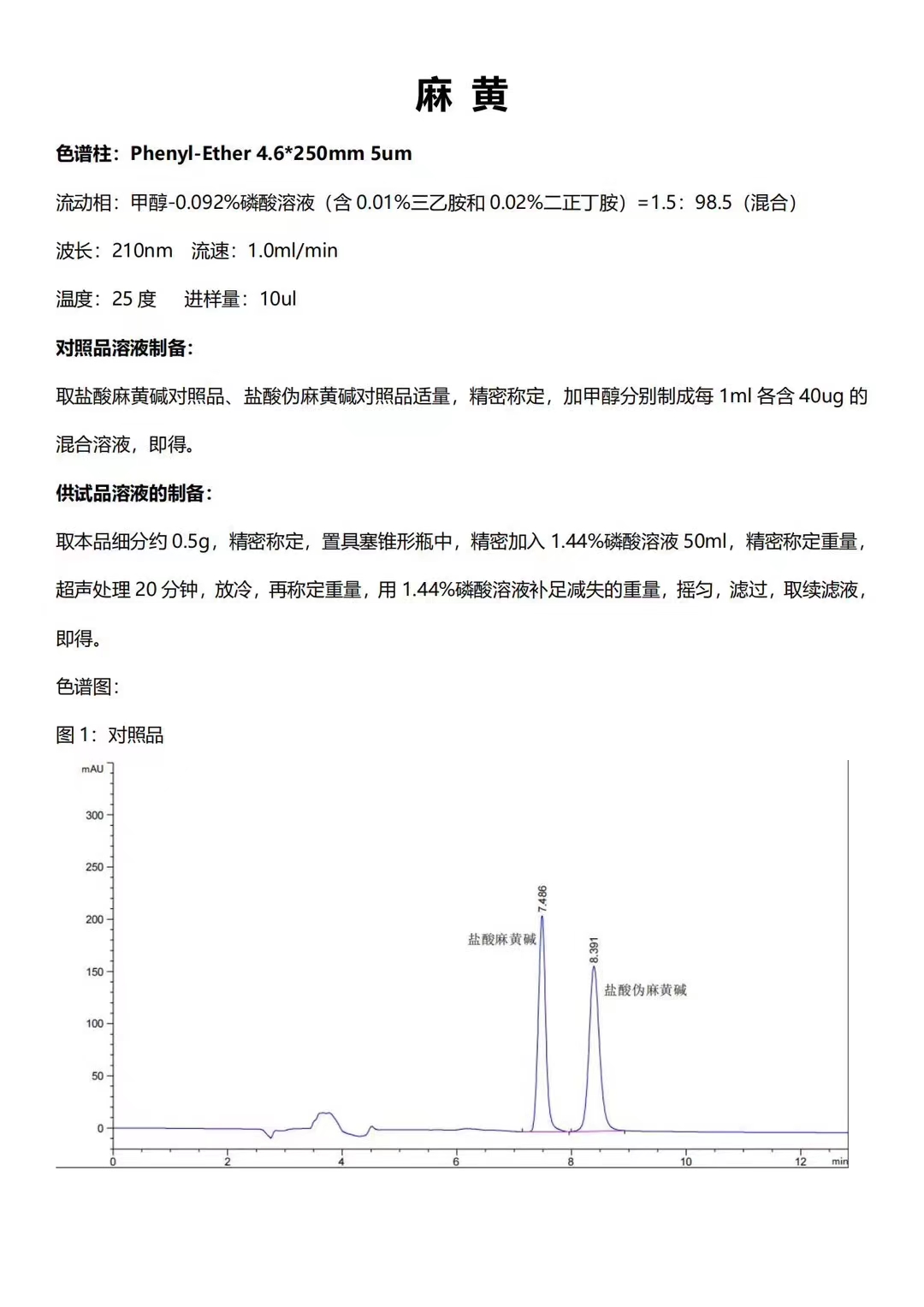 麻黄碱专用柱